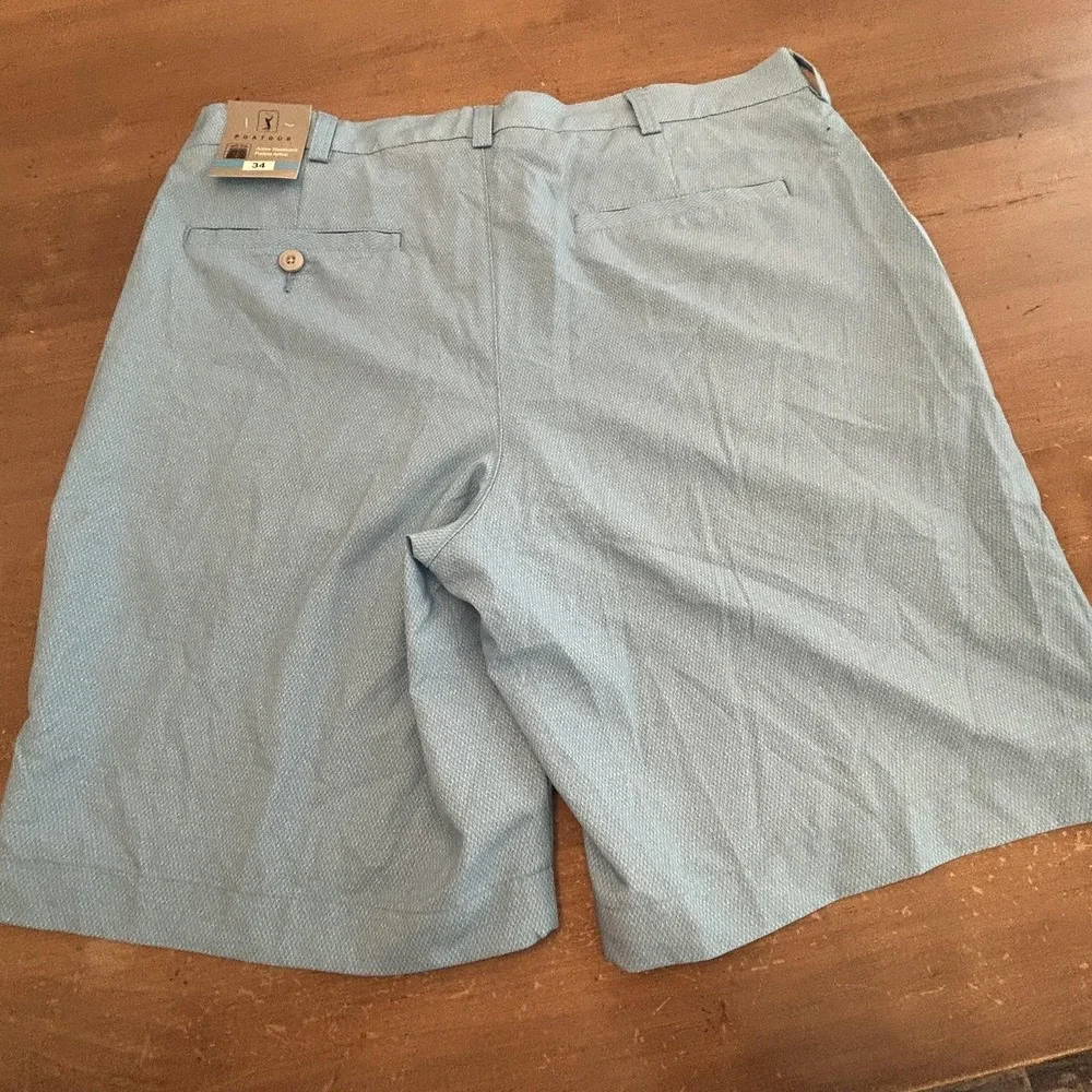 PGA TOUR Shorts Mens 34 Blue Herringbone Golf Chino 9 Inch Inseam Elastic Waist